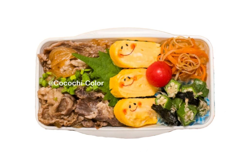海外お弁当「牛丼と卵焼き」