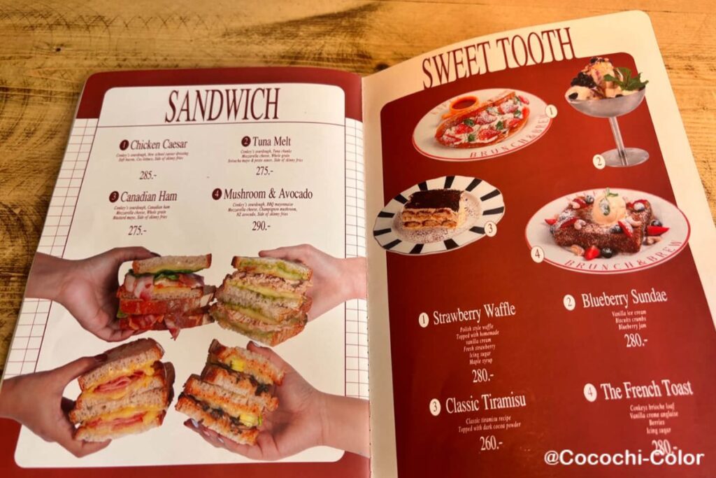 バンコク　フレンチトースト　カフェ　アーリーカフェ　Kaffa: Brunch and Brew　メニューサンドイッチ